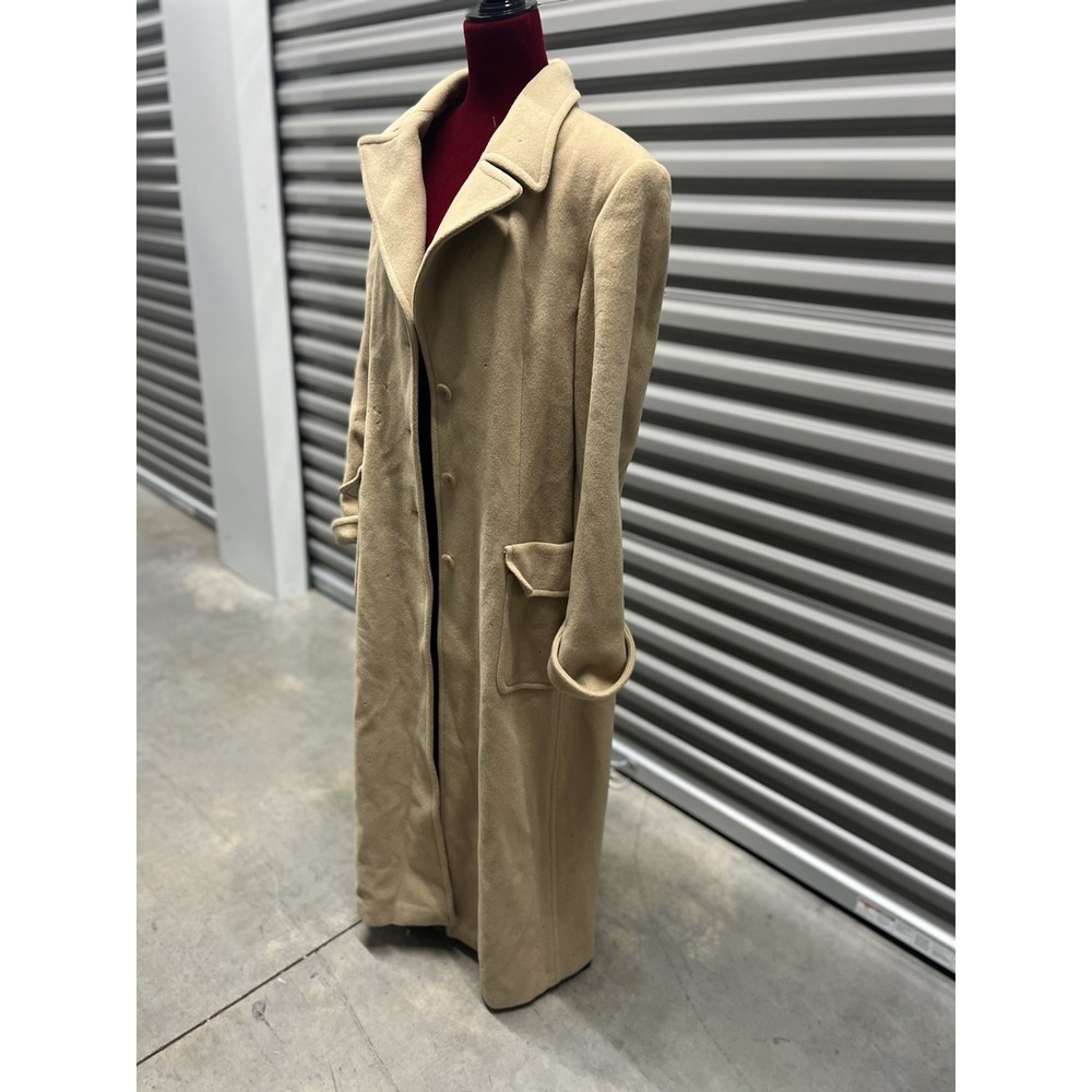 VTG Marvin Richards Womens Tan Wool Blend Overcoat Sz 14 Long Formal Winter Coat